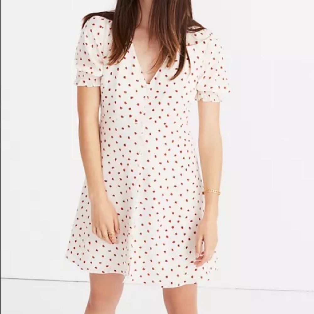 Madewell Silk Button-Front Strawberry Dreas